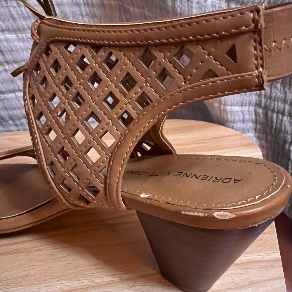 Adrienne Vittadini Tan Lattice Heeled Sandals - Picture 8 of 8
